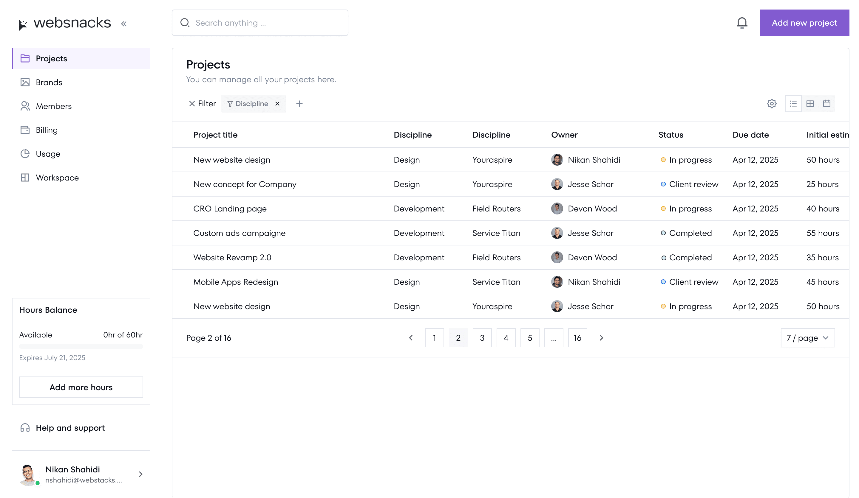 Websnacks Projects View